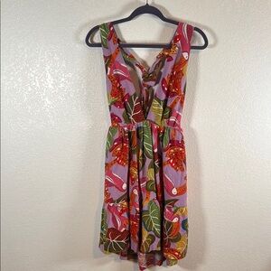 House of Harlow 1960 Purple Tropical Birds Bananas Plants Linen Dress Size Small